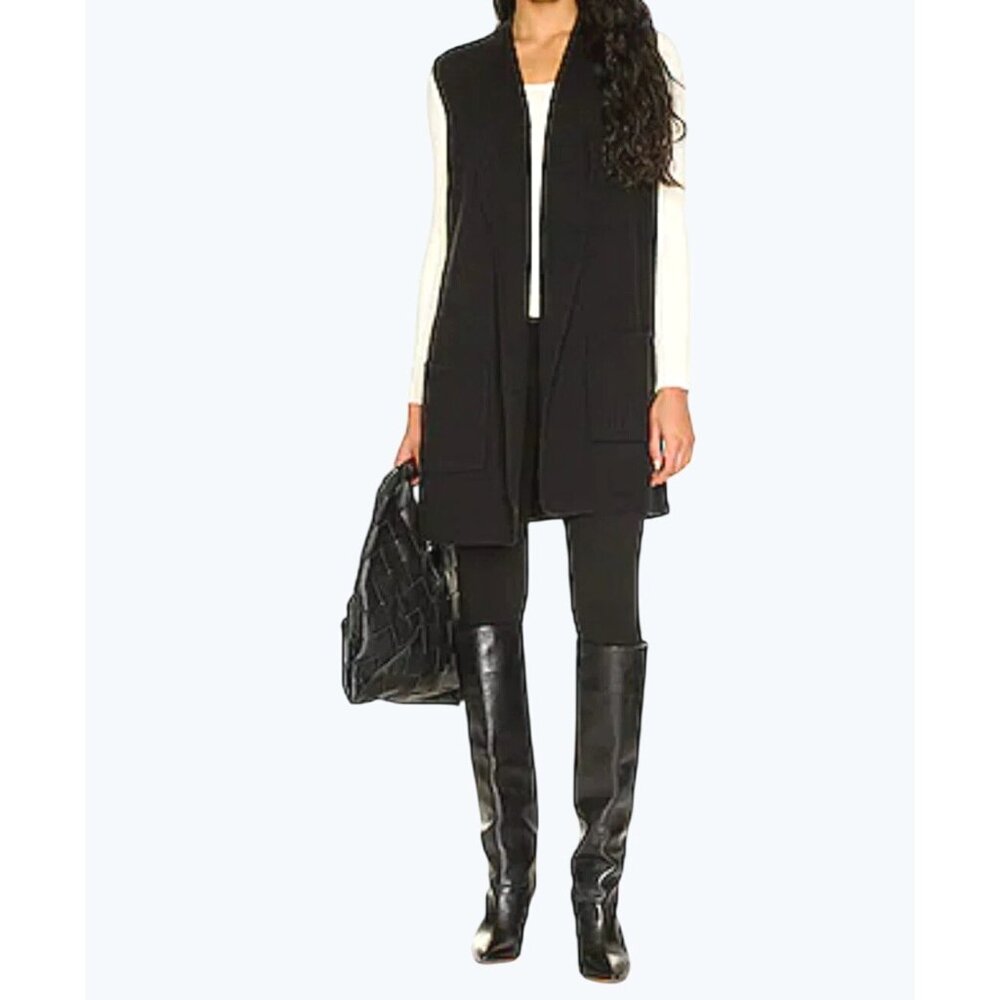Anthropologie Splendid Juliet Black Ribbed Open Front Knit Vest X-Small